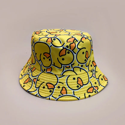 Cartoon Yellow Duck Bucket Hats New Unisex Cute Sunshade Double Sided