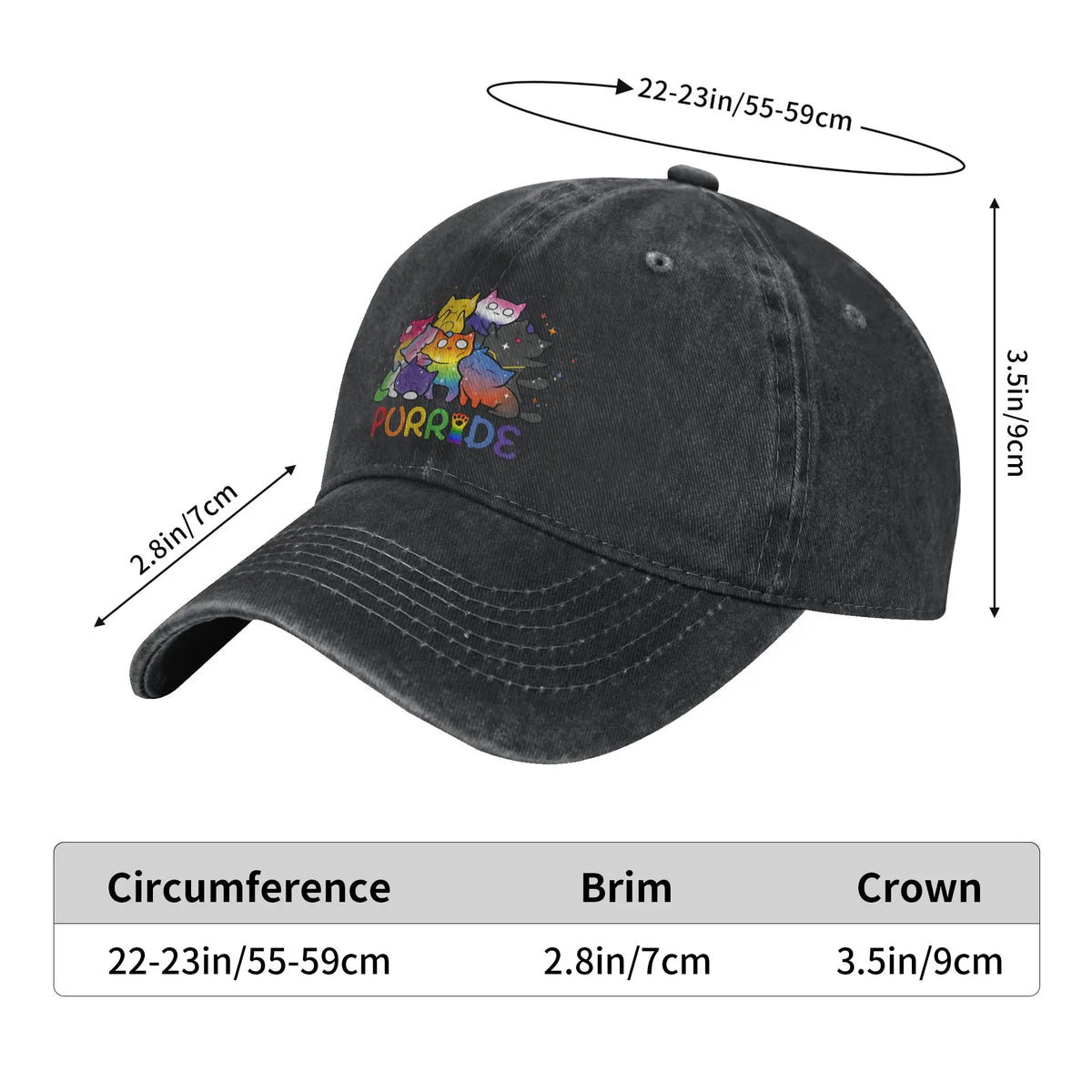 Purride Cat Pride Ally LGBT Rainbow Baseball Caps