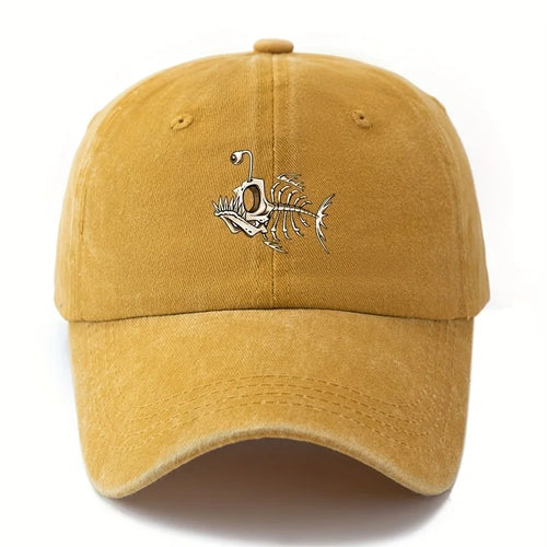Fishbone Printed Baseball Cap Classic Retro Curved Brim