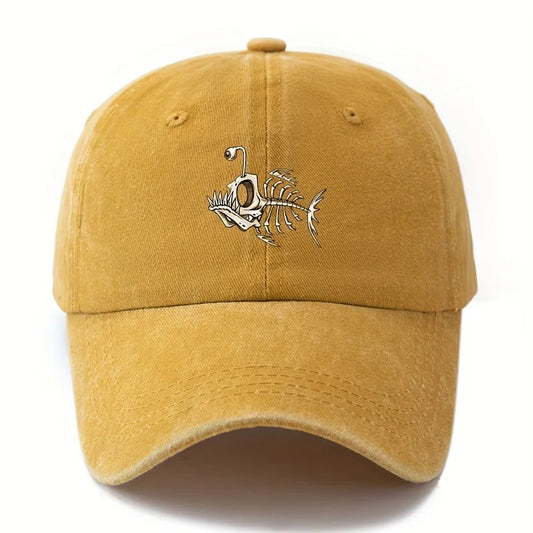 Fishbone Printed Baseball Cap Classic Retro Curved Brim