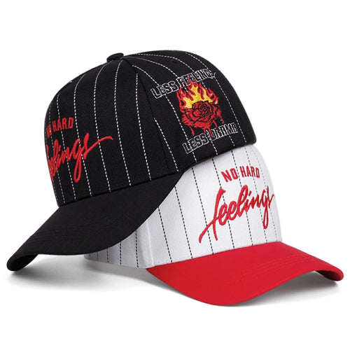 NO HARD Stripe Letter Rose Embroidery Baseball Caps