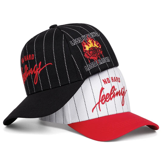 NO HARD Stripe Letter Rose Embroidery Baseball Caps