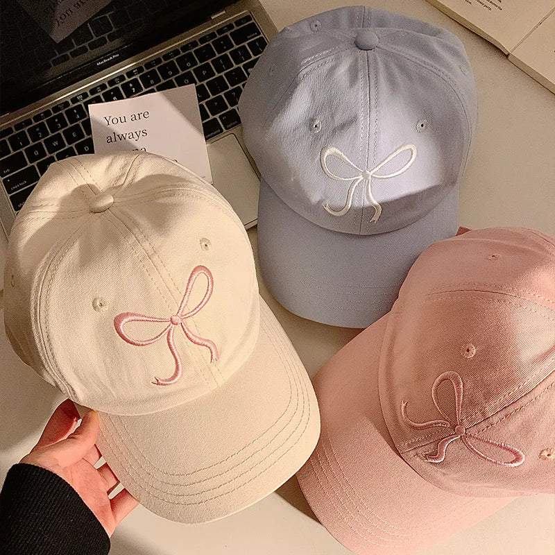 Korean Bow Baseball Cap Women Y2K Pink Bows Embroidered