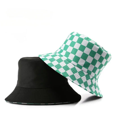 Double Sided Plaid Bucket Hats for Women and Men Fashion Personality