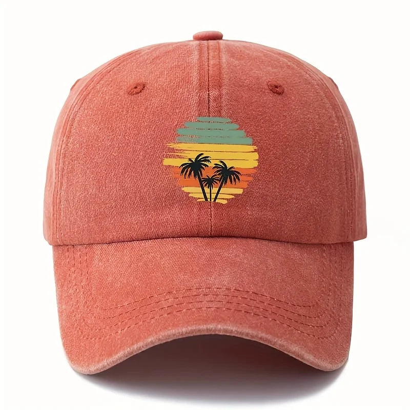 Retro Tropical Sunset Coconut Tree Patterned Baseball Cap
