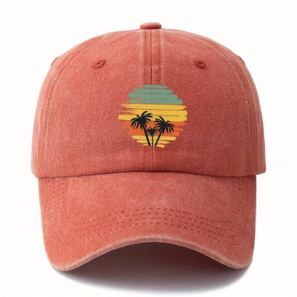 Retro Tropical Sunset Coconut Tree Patterned Baseball Cap