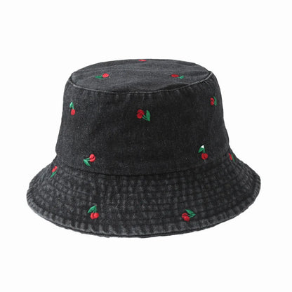 New Summer Hat For Women Denim Bucket Hat Embroidery Heart Butterfly Daisy