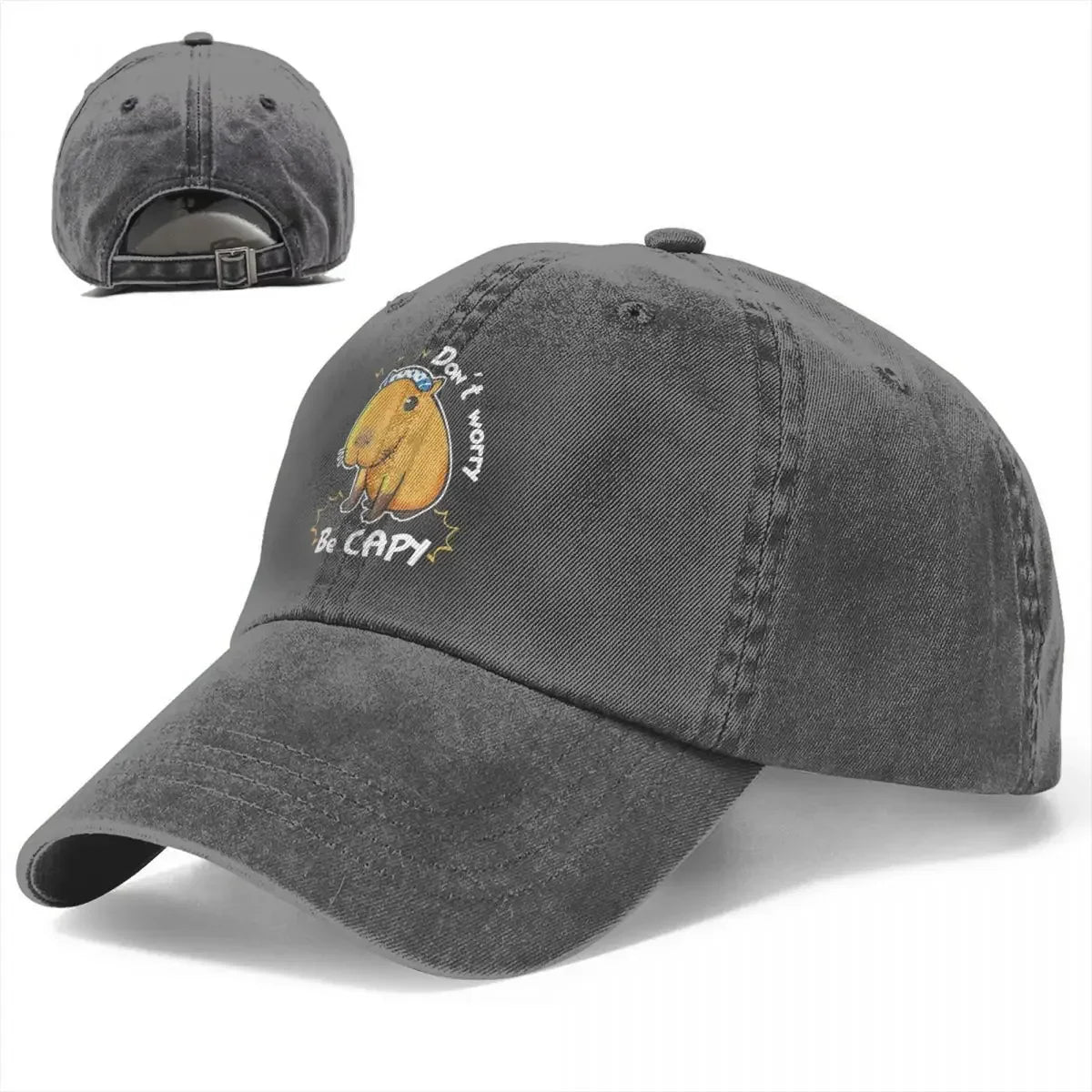 Classic Denim Capybara Don't Worry Be Capy Baseball Cap