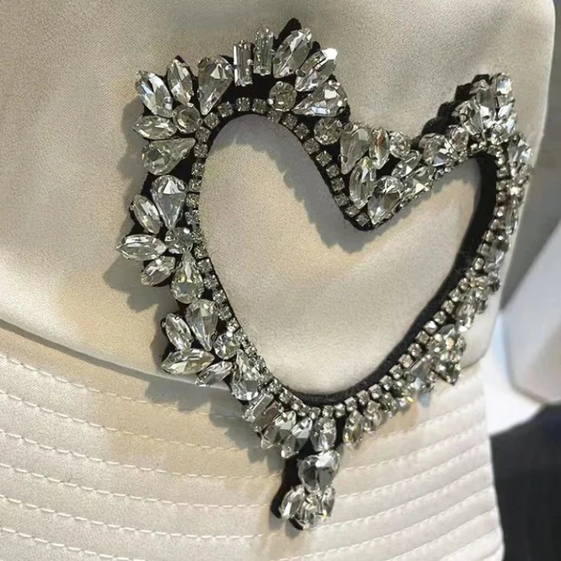 Super Shiny Bilibili Rhinestone Heart Bucket Hat