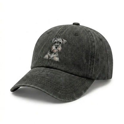Schnauzer Print Vintage Washed Baseball Cap