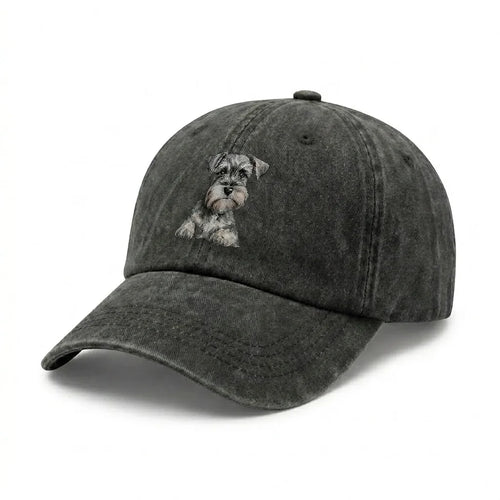 Schnauzer Print Vintage Washed Baseball Cap