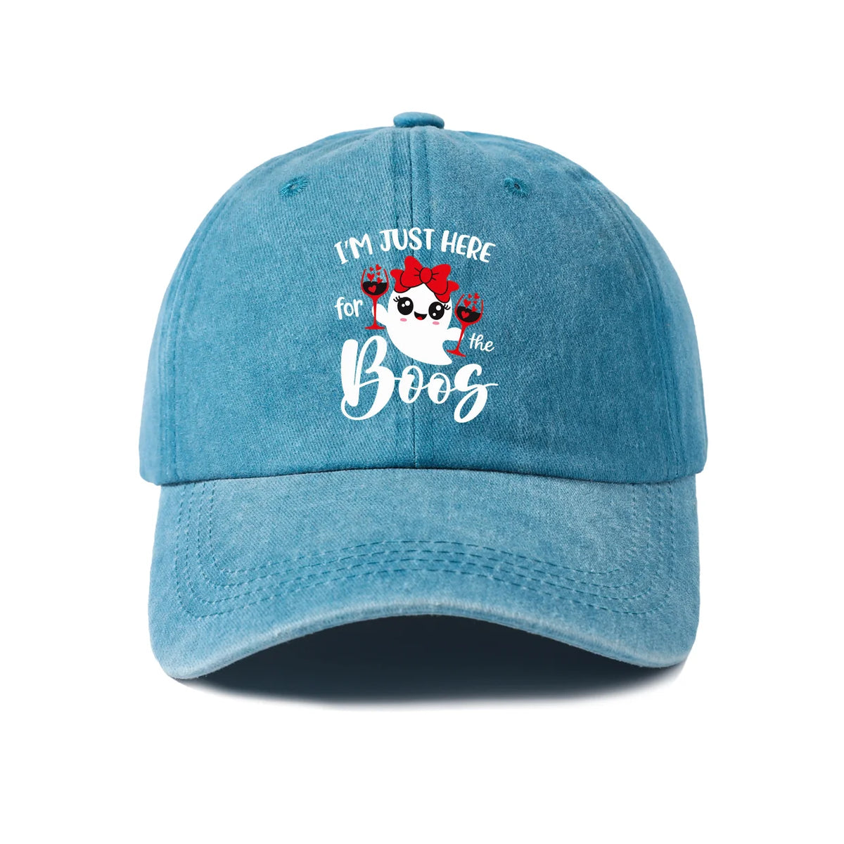 Vintage Washed Ghost Wine Pun Graphic Baseball Cap