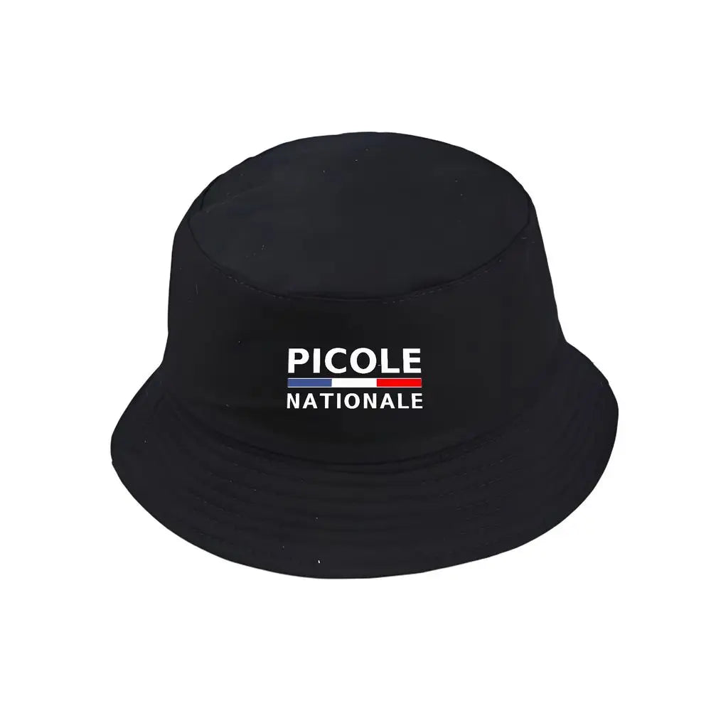 Black Bucket Hat Summer Fisherman Hat Fishing Cap With PICOLE NATIONALE Print