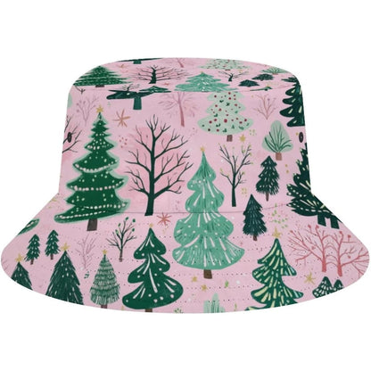 Bucket Hat  Pink Green Xmas Tree Bucket Hats Christmas Forest Trees