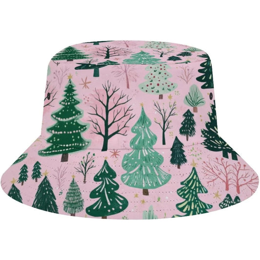 Bucket Hat  Pink Green Xmas Tree Bucket Hats Christmas Forest Trees