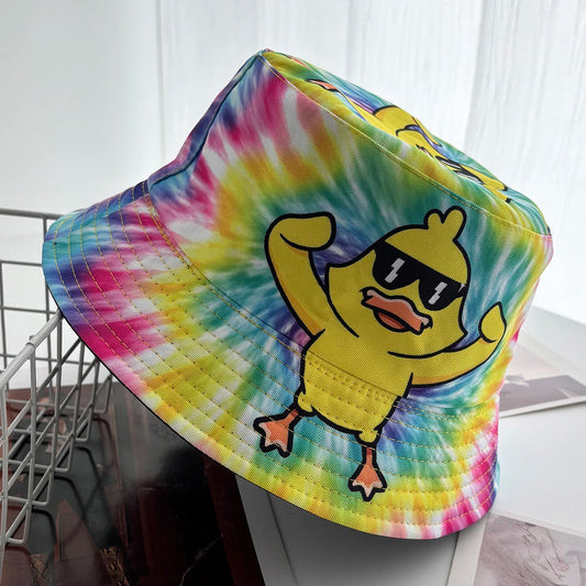Cartoon Duck Bucket Hat Cool Cute Pattern Fisherman Hats Yellow Duck Printing Panama Cap For Men Women