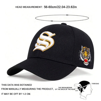 Unisex S Letter Side Tiger Embroidery Baseball Caps Hip Hop Hat Sunscreen Hat