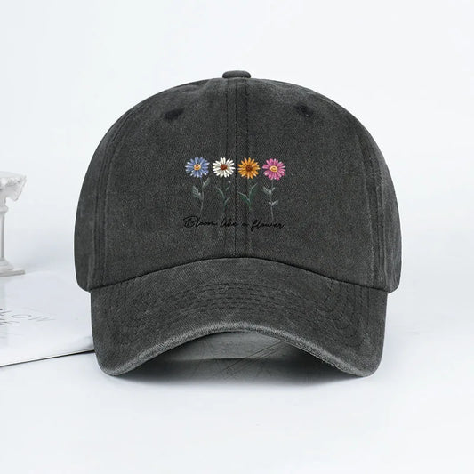 Vintage Washed Daisy Baseball Cap “Flowers in Bloom” Letter Print