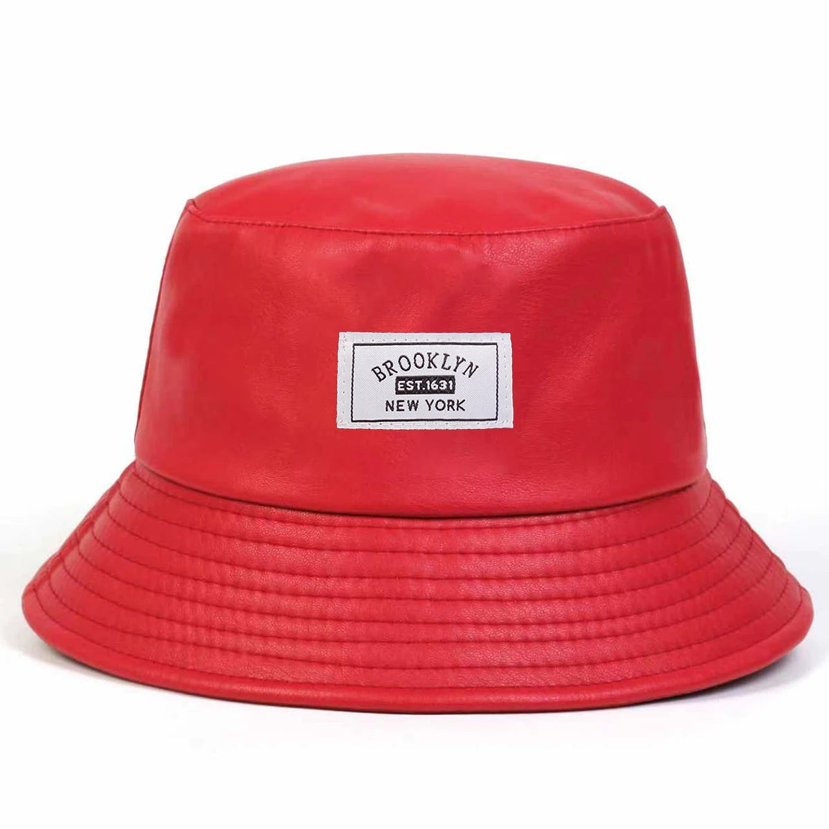Unisex BROOKLYN EST1631 NEW YORK Sewing Label Personality Pu Leather Bucket Hats Fishermen Sunscreen Hat