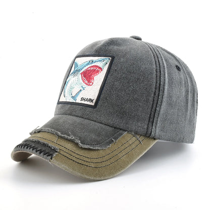 Vintage Denim Baseball Cap With Embroidery Shark Patch Men