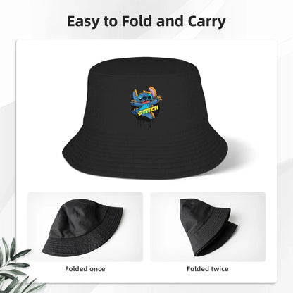 Men Bucket Hat Cartoon Lilo Stitch Picnic Headwear Foldable Outdoor