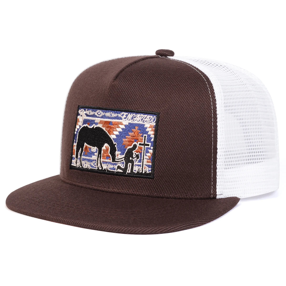 Unisex Horse Cross Embroidery Hip-hop Net Hats Spring Summer Adjustable Snapback Caps