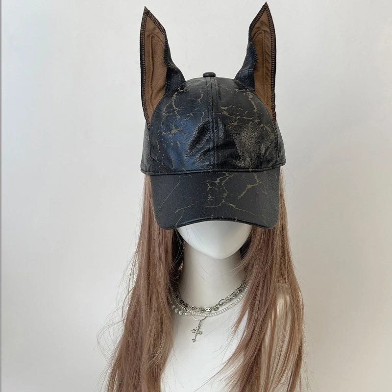 Niche Punk Leather Rivet Dog Ears Baseball Caps
