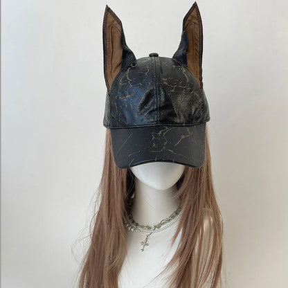 Niche Punk Leather Rivet Dog Ears Baseball Caps