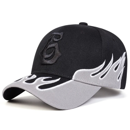 Unisex Flame Embroidery Letter Baseball Caps