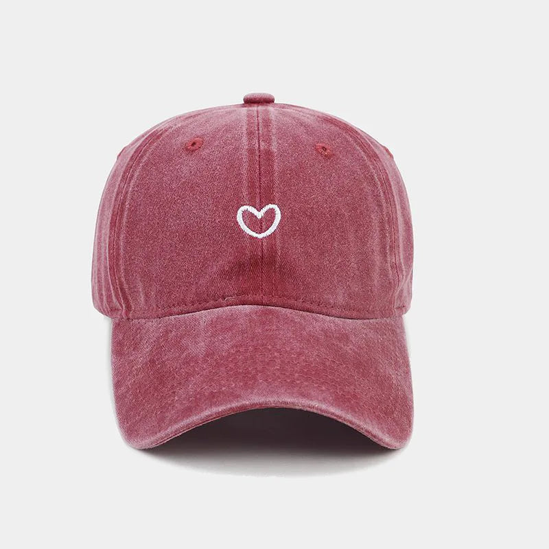 Washed Cotton Baseball Cap Women Men Soft Top Embroidered Love Retro