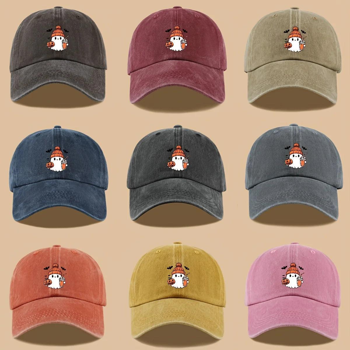 Baseball Cap Cute Ghost Pumpkin Milk Tea