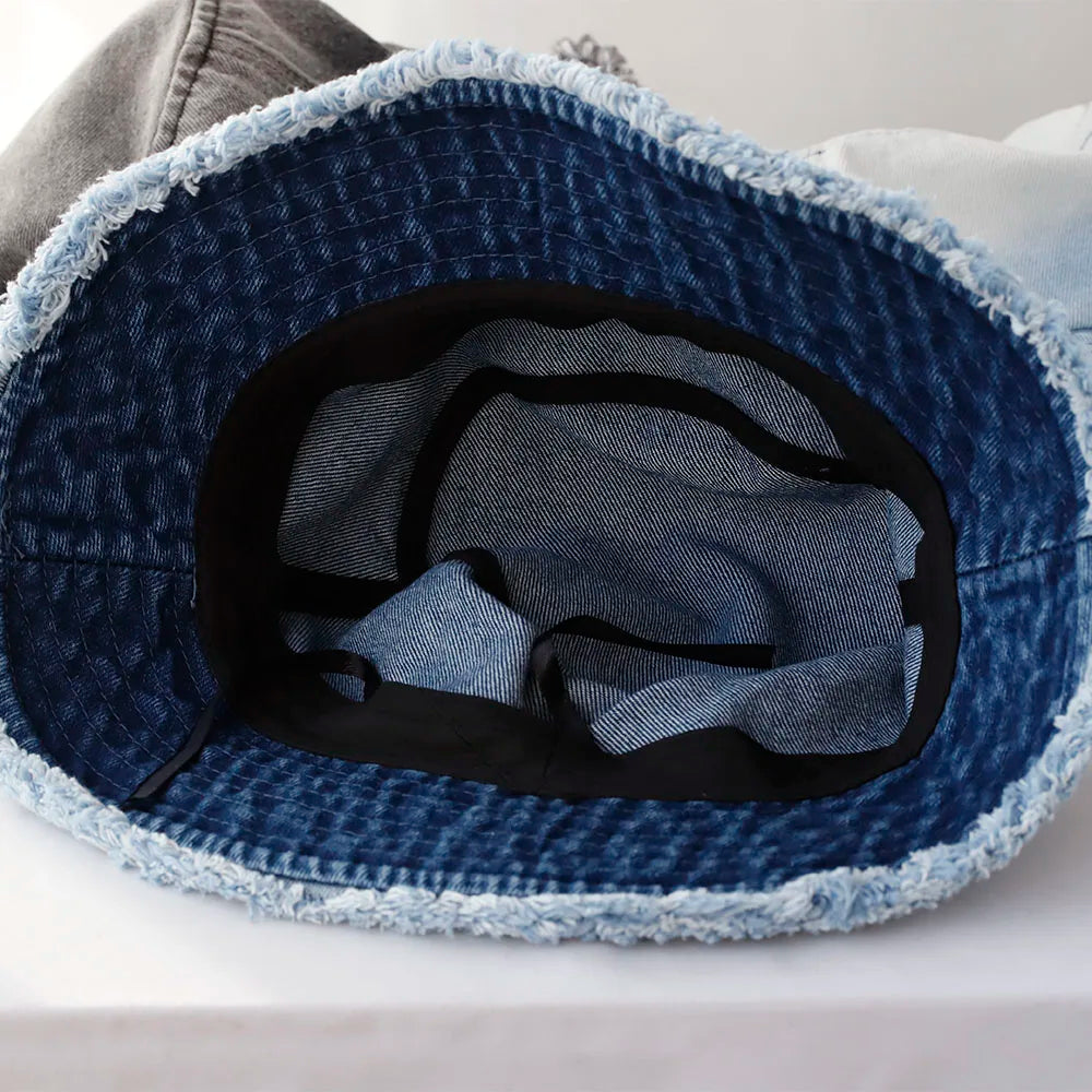 Cool Blue Cowboy Bucket Hat with String Men Denim Beach Sun Hat for Women