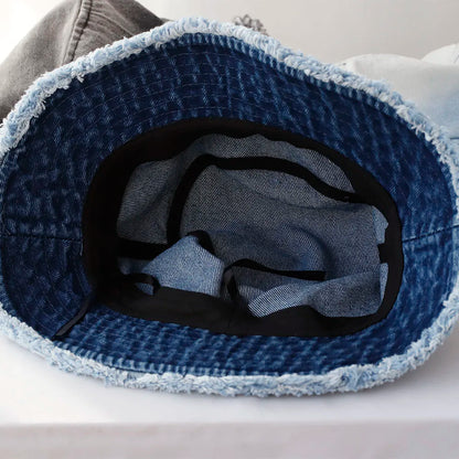Cool Blue Cowboy Bucket Hat with String Men Denim Beach Sun Hat for Women