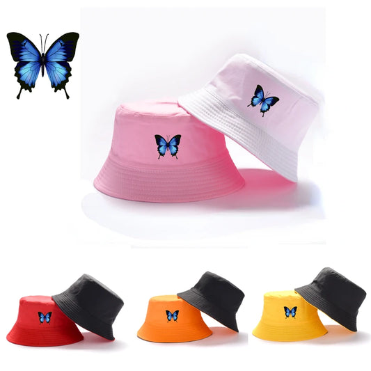 Blue Butterfly Harajuku Bucket Hat Casual Beach Sun Hat Panama Hat