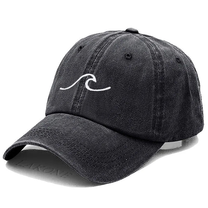 Men's Baseball Cap Women's Washed Cotton Waves Embroidery Embroidery Sport Golf Caps For Man