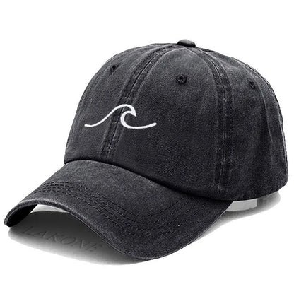 Men's Baseball Cap Women's Washed Cotton Waves Embroidery Embroidery Sport Golf Caps For Man