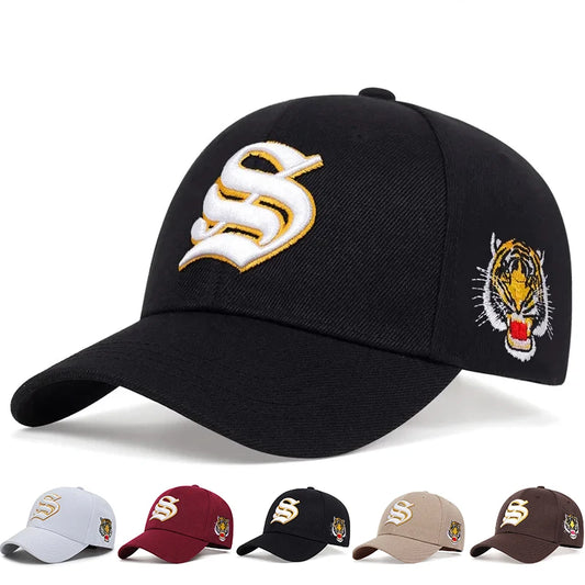 Unisex S Letter Side Tiger Embroidery Baseball Caps Hip Hop Hat Sunscreen Hat