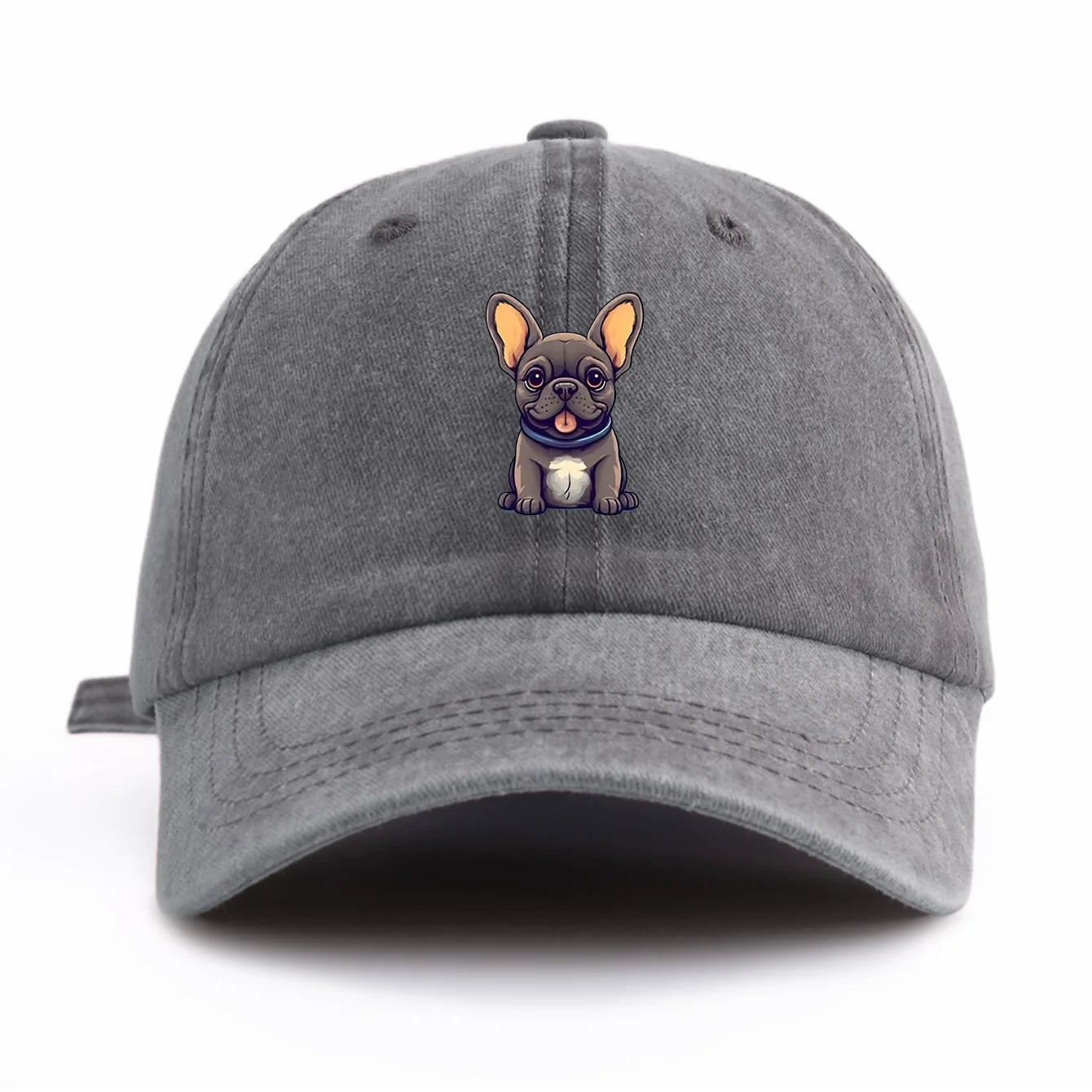 Bulldog Print Washed Baseball Cap For Adults