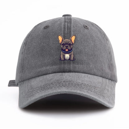 Bulldog Print Washed Baseball Cap For Adults