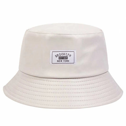 Unisex BROOKLYN EST1631 NEW YORK Sewing Label Personality Pu Leather Bucket Hats Fishermen Sunscreen Hat