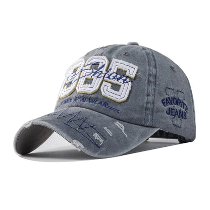 1985 Embroidery Ripped Baseball Cap Washed Distressed Patch