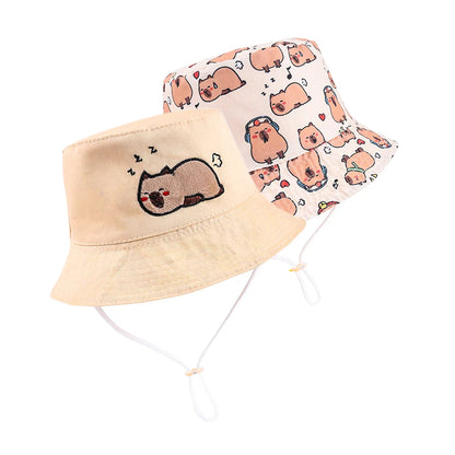 Summer Double Sided Children Bucket Hats Cartoon Embroidered Pajama Kids