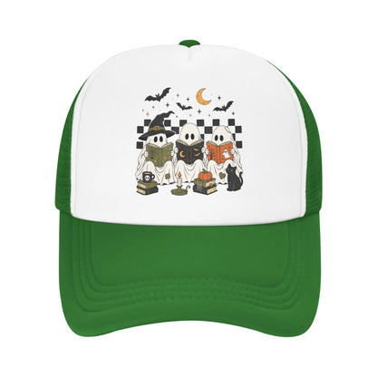 Halloween Ghost Reading Books Witch Cat Baseball Caps