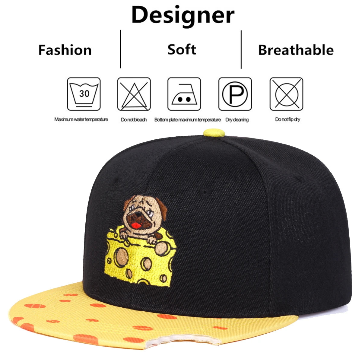 Unisex Cheese Pug Embroidery Hip-hop Hats Baseball Caps Sunscreen Hat Sports Cap Snapback Caps