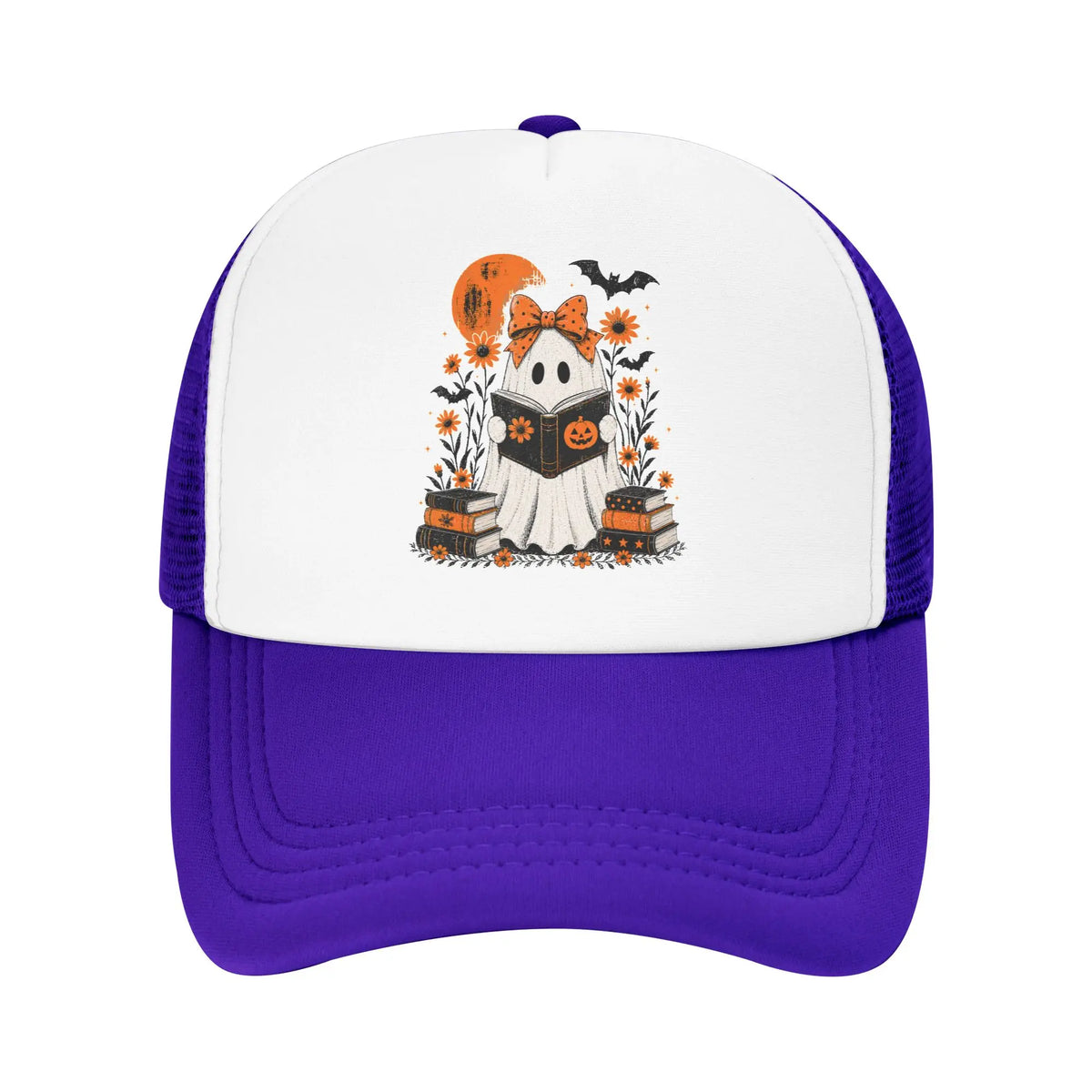 Halloween Ghost Reading Book Mesh Baseball Caps