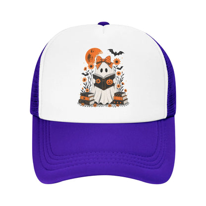 Halloween Ghost Reading Book Mesh Baseball Caps