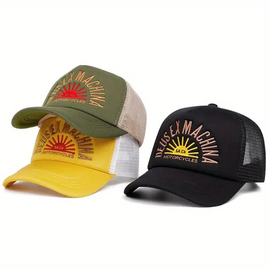 New Outdoor Unisex Embroidered Letters Baseball Hats Color Block Sunshade Mesh Breathable