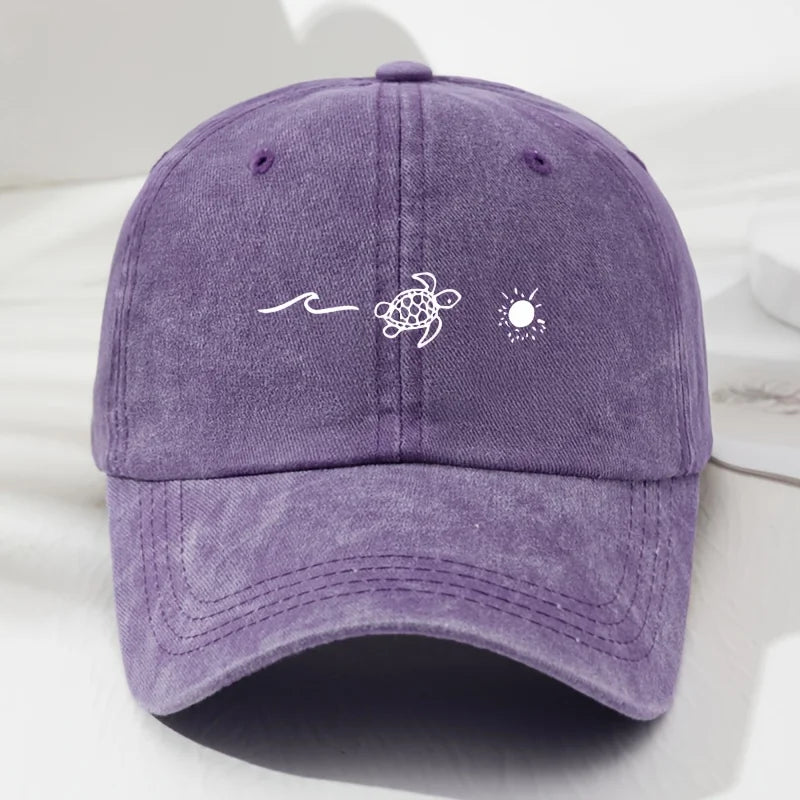 Wave Turtle Sun Printed Baseball Cap For Men And Women