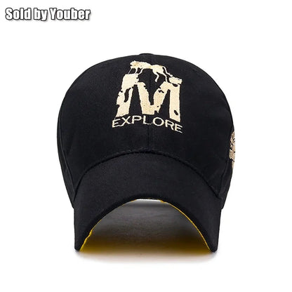 M letter Wolf Totem Embroidery Cotton Adjustable Hard Top Baseball Cap