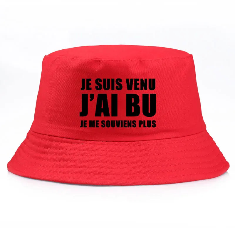 Trendy Je Suis Venu J'ai Bu Je Me Souviens Plus Print Reversible Bucket Hat